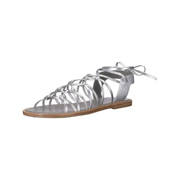 VINCE. Shoes - VINCE. Womens Silver Strappy Palmera Round Toe Leather Slingback Sandal 5.5 M
